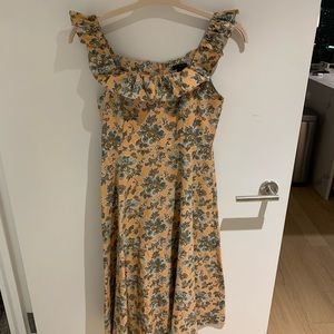Ann Taylor Floral Cotton Linen Ruffle Dress